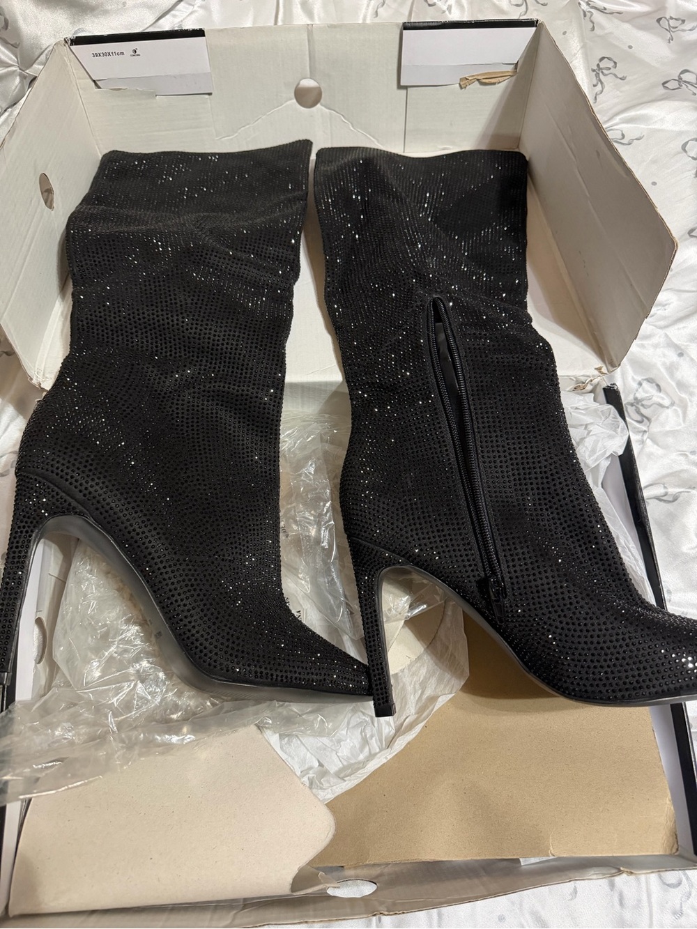 Women’s Nine West Black Sparkle Mid-Calf Stiletto Boots